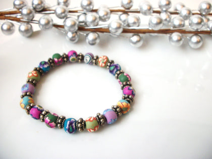 Vintage Colorful Hand Painted Peruvian Clay Bracelet 72116B