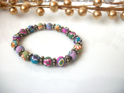 Vintage Colorful Hand Painted Peruvian Clay Bracelet 72116B