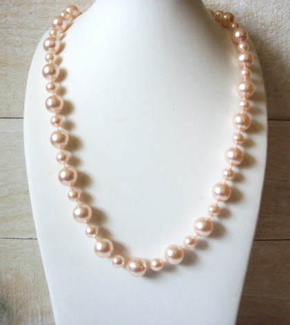 Vintage Pink Faux Pearls Necklace 41720