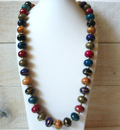 Retro Chunky Long Colorful Necklace 41720