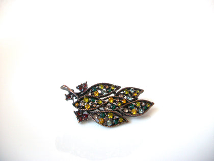 Vintage 1940s Rhinestone Leaf Brooch Pin 111020