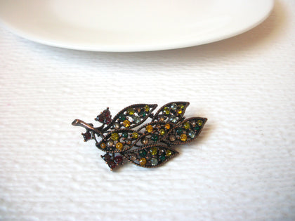 Vintage 1940s Rhinestone Leaf Brooch Pin 111020