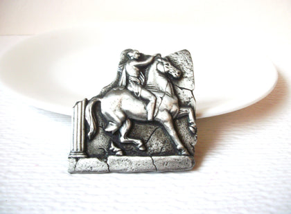 Vintage JJ Warrior Horse Pewter Brooch Pin 111120
