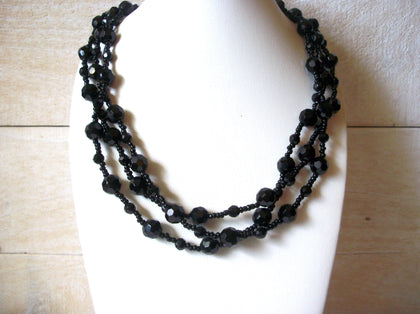 Vintage 62 Inch Black Glass Necklace 42420