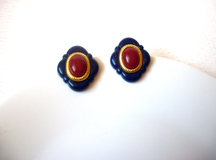 Retro Blue Gold Burgundy Earrings 111120