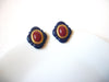 Retro Blue Gold Burgundy Earrings 111120