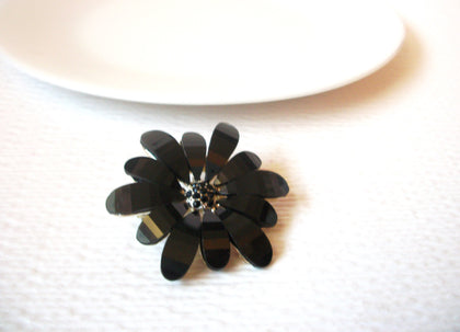 Retro 1980s Black Flower Brooch Pin 111120