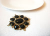 Retro 1970s Black Flower Rhinestone Brooch Pin 111120