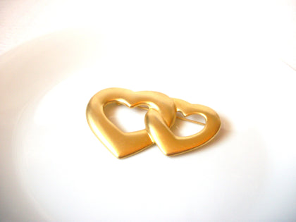Vintage Matte Gold Hearts Brooch Pin 111120