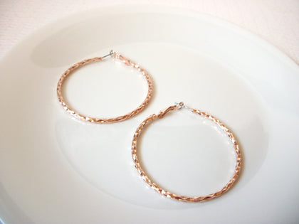 Retro 1970s Rose Gold Toned Metal Hoop Earrings 111120