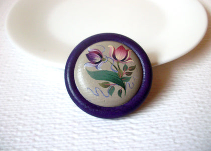 Vintage Signed Wood Hand Painted Brooch Pin 111120