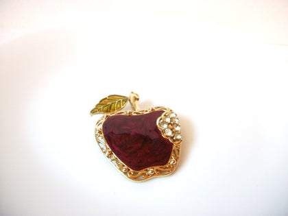 Vintage Rhinestone Apple Fruit Brooch Pin 111120