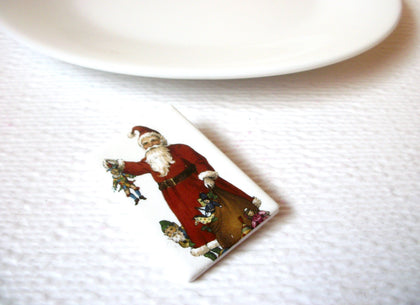 Vintage Porcelain Santa Christmas Brooch Pin 111120