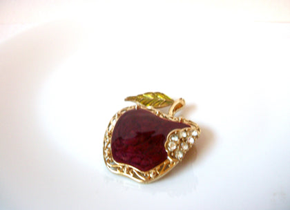 Vintage Rhinestone Apple Fruit Brooch Pin 111120