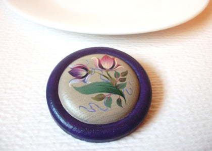 Vintage Signed Wood Hand Painted Brooch Pin 111120