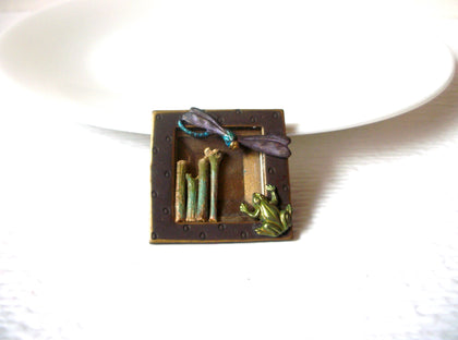 Vintage 1950s Frog Dragonfly Patina Brooch Pin 111220