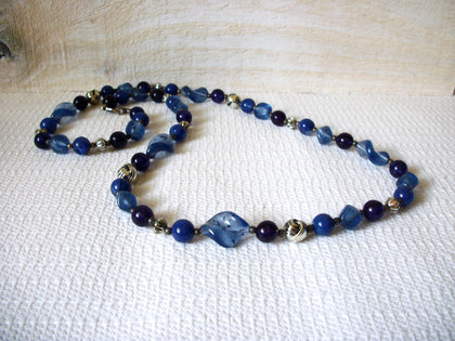 Retro Blue Silver Lucite Necklace 42420