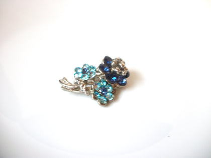 Vintage Blue Rhinestone Flower Brooch Pin 111120