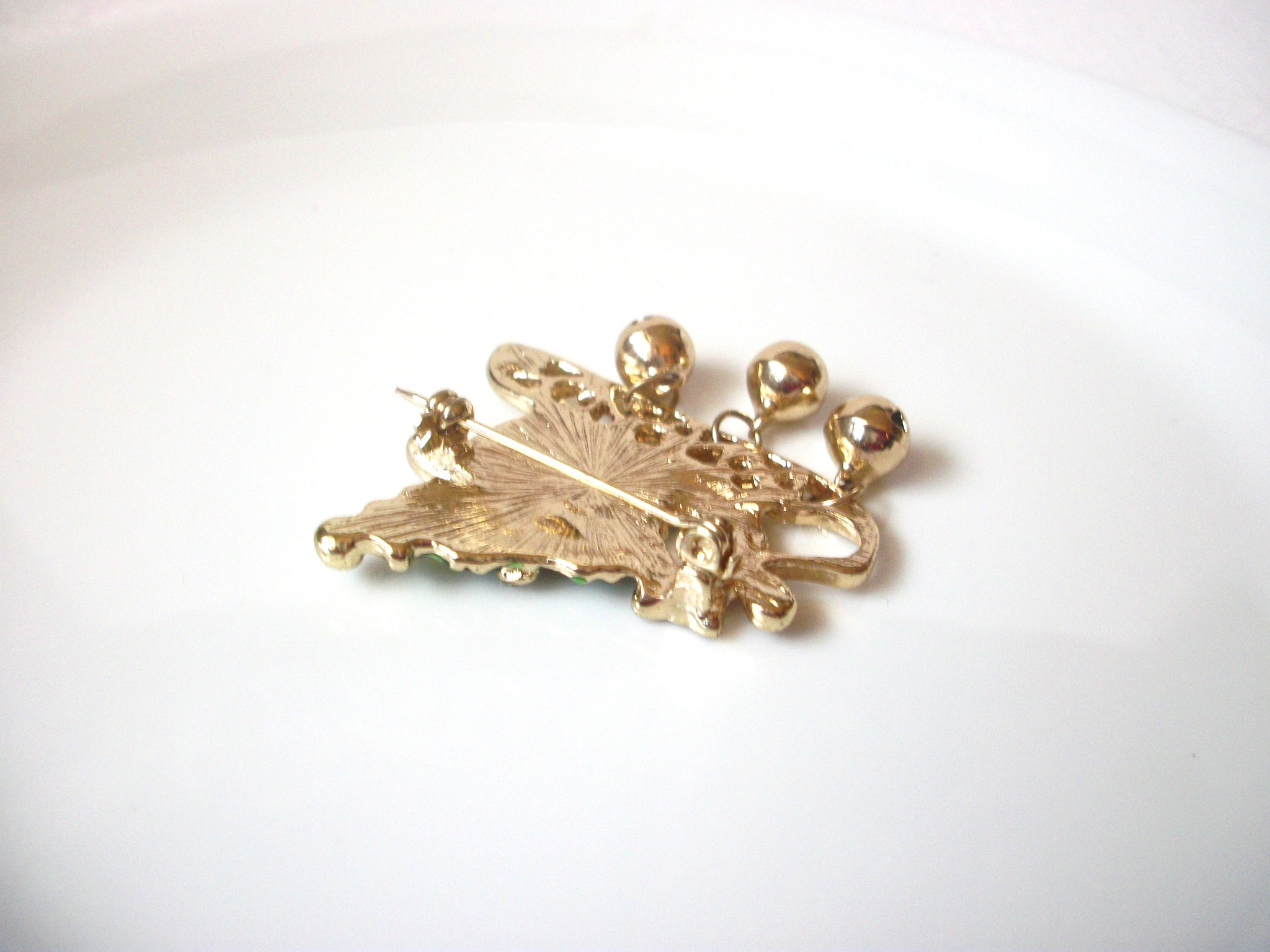 Retro Christmas Sled Bells Rhinestone Brooch Pin 111220