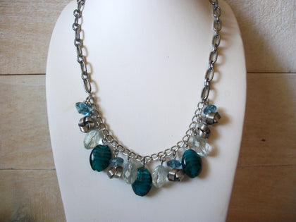 Retro Silver Teal Glass Necklace 41920
