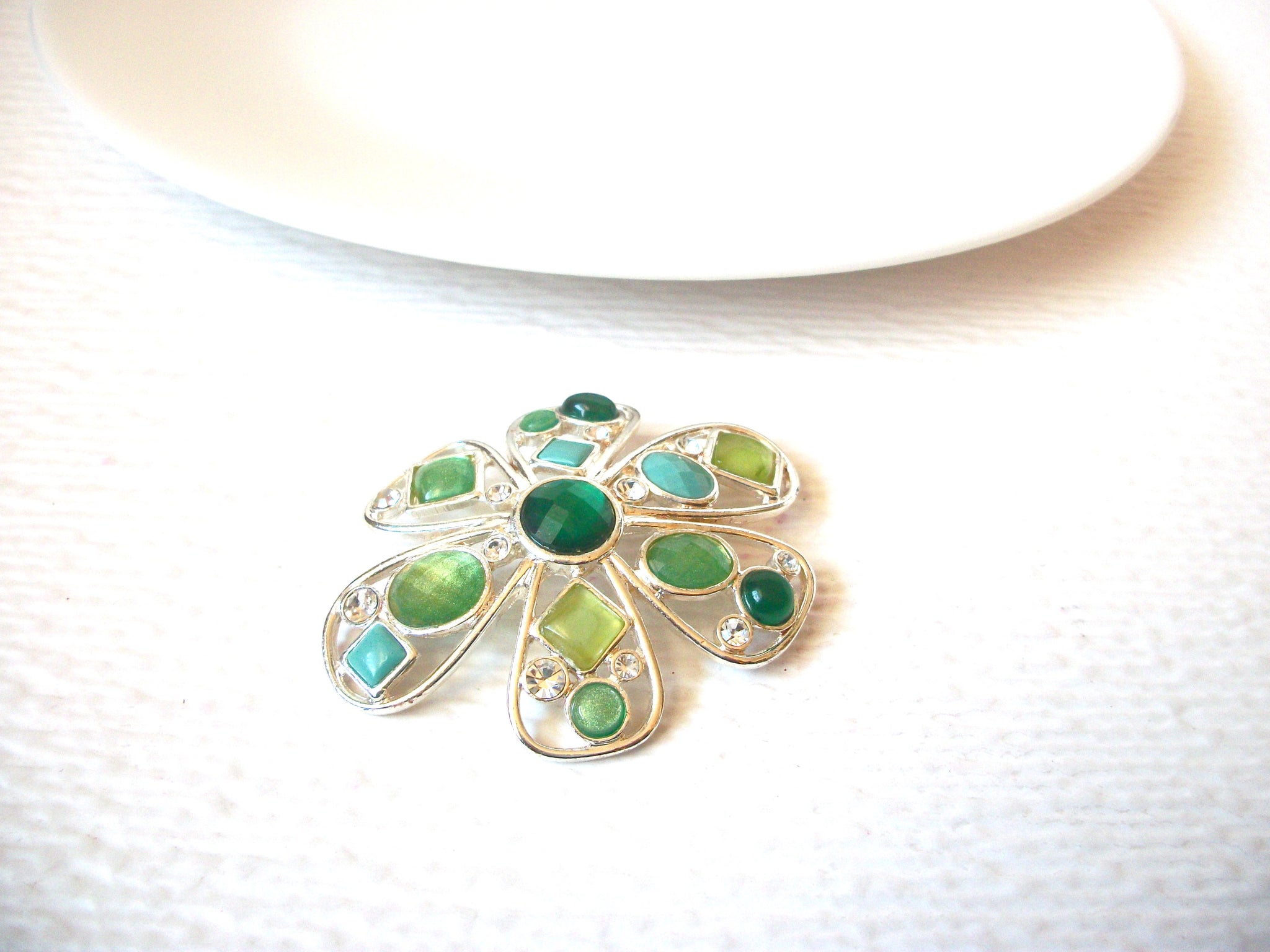 Retro Teal Green Rhinestone Brooch Pin 111120