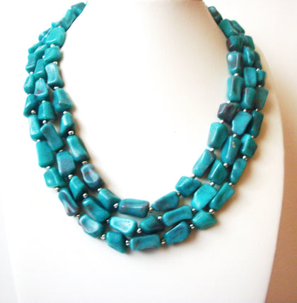 Vintage Chunky Multi Strand Turquoise Lucite Necklace 70616