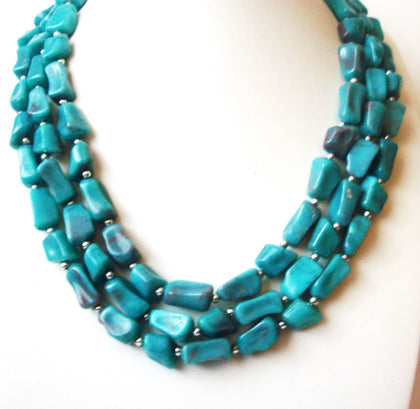 Vintage Chunky Multi Strand Turquoise Lucite Necklace 70616