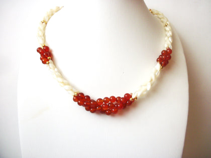 Vintage 70s Carnelian Agate Lucite Necklace 70616