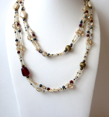 Vintage Long Glass Beads Necklace 70616