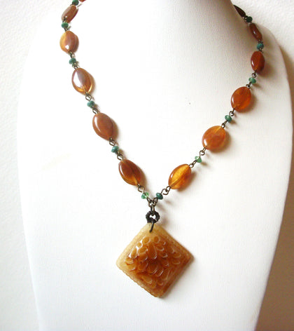 Vintage Amber Turquoise Lucite Necklace 111220
