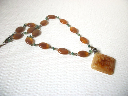 Vintage Amber Turquoise Lucite Necklace 111220