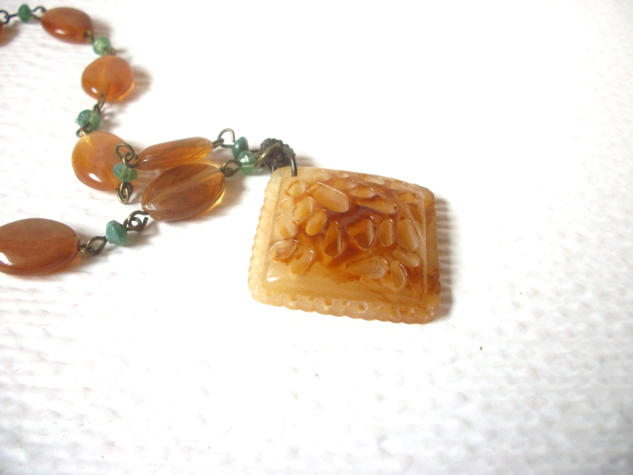 Vintage Amber Turquoise Lucite Necklace 111220
