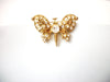 Vintage Gold Brooch, Rhinestones Butterfly, Designer LIA Pin 113016