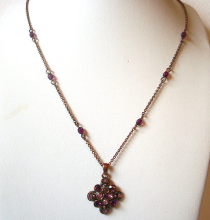 Vintage Copper Rhinestone Necklace 111220
