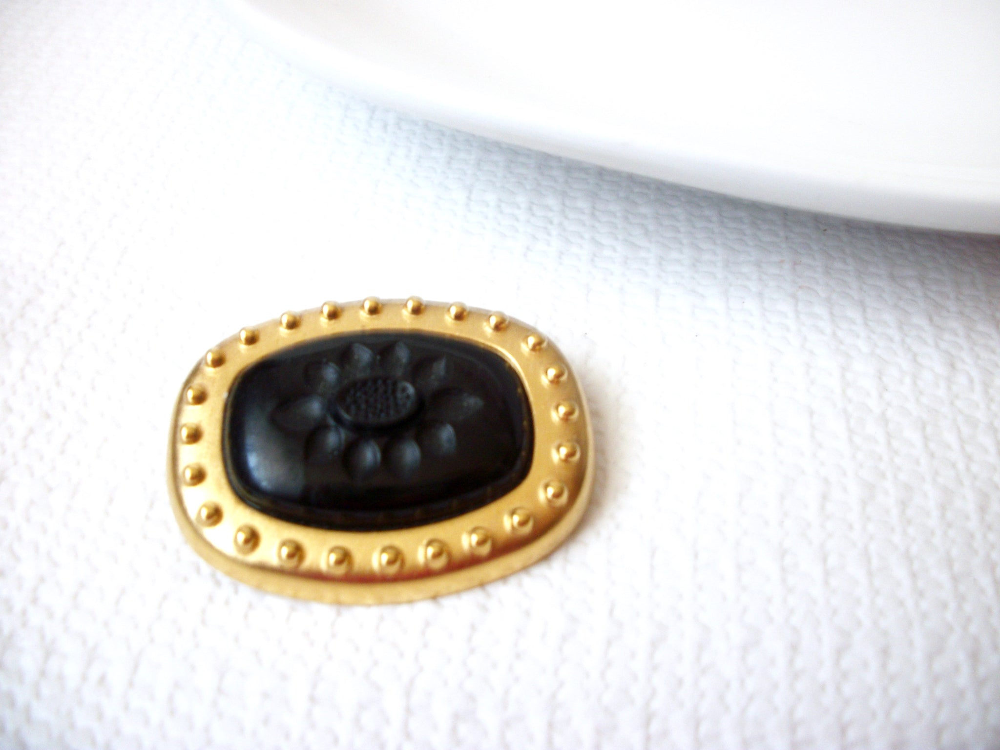 Vintage Modern Mid Century Gold Black Floral Pin Brooch 113016