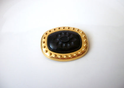 Vintage Modern Mid Century Gold Black Floral Pin Brooch 113016