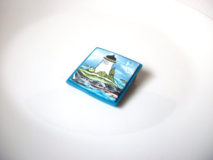 Vintage Hand Painted Lighthouse Brooch Pin 111320