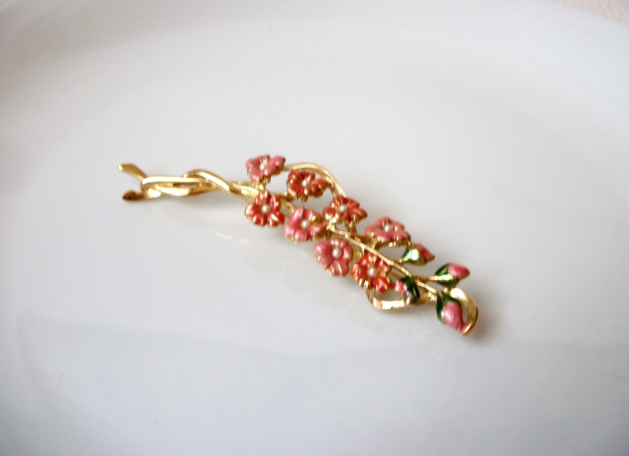Vintage Enameled Floral Pin, Flower Brooch 113016