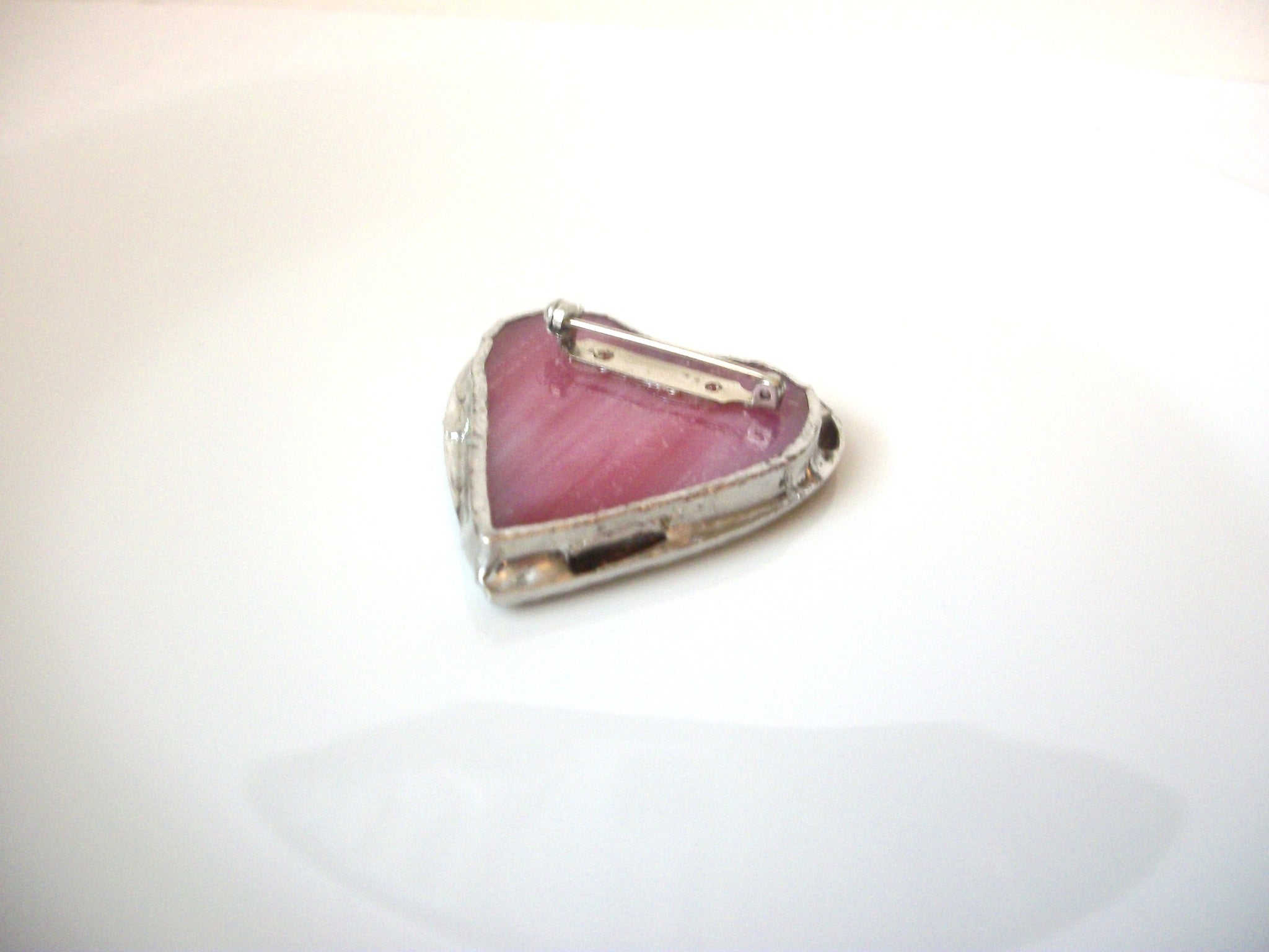 Vintage 1950s Frosted Glass Heart Brooch Pin 111320