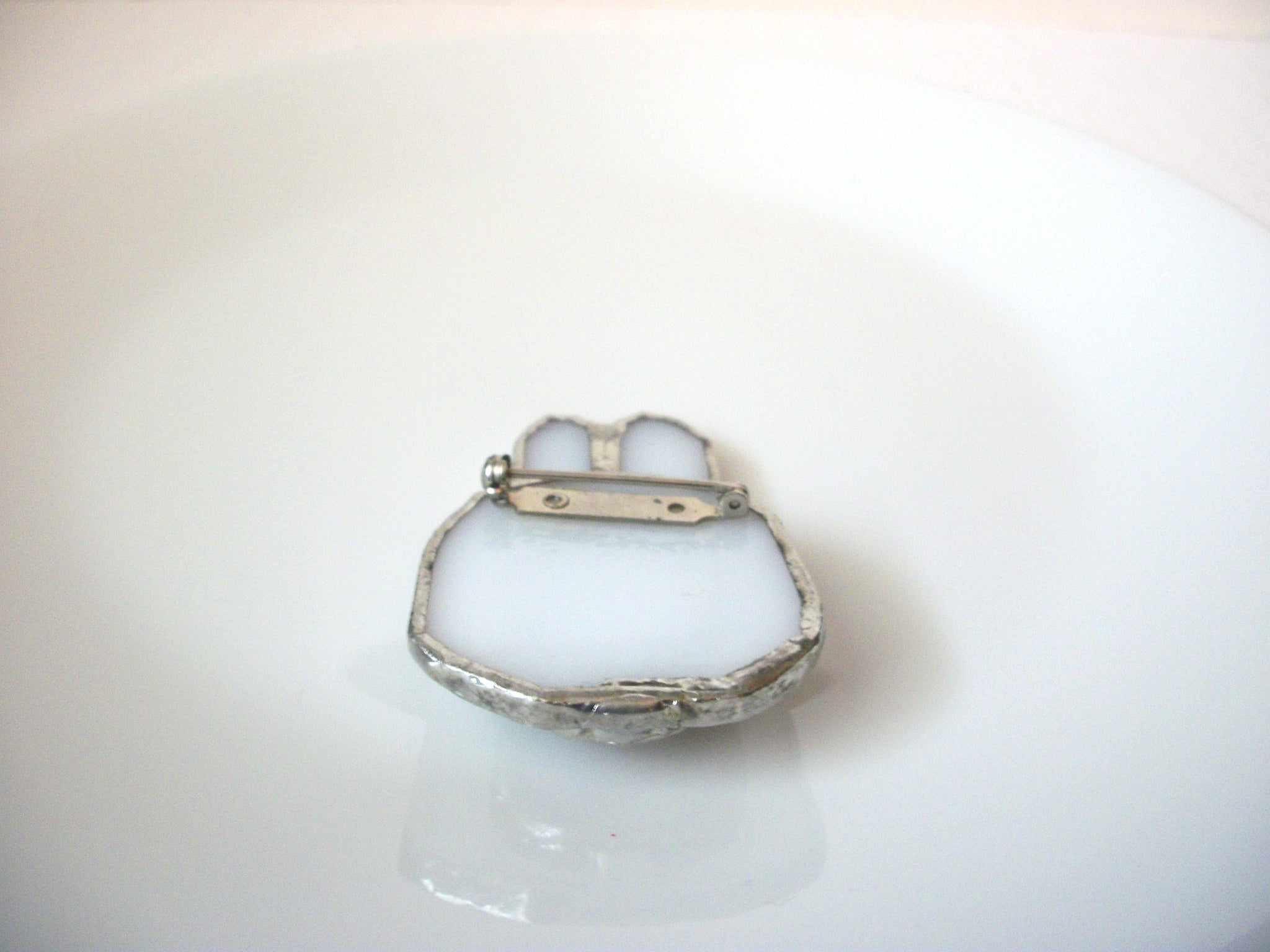 Vintage 1950s Frosted Glass Bunny Brooch Pin 111320