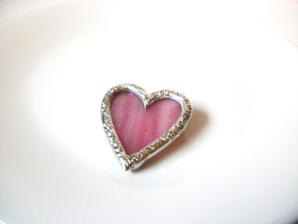 Vintage 1950s Frosted Glass Heart Brooch Pin 111320