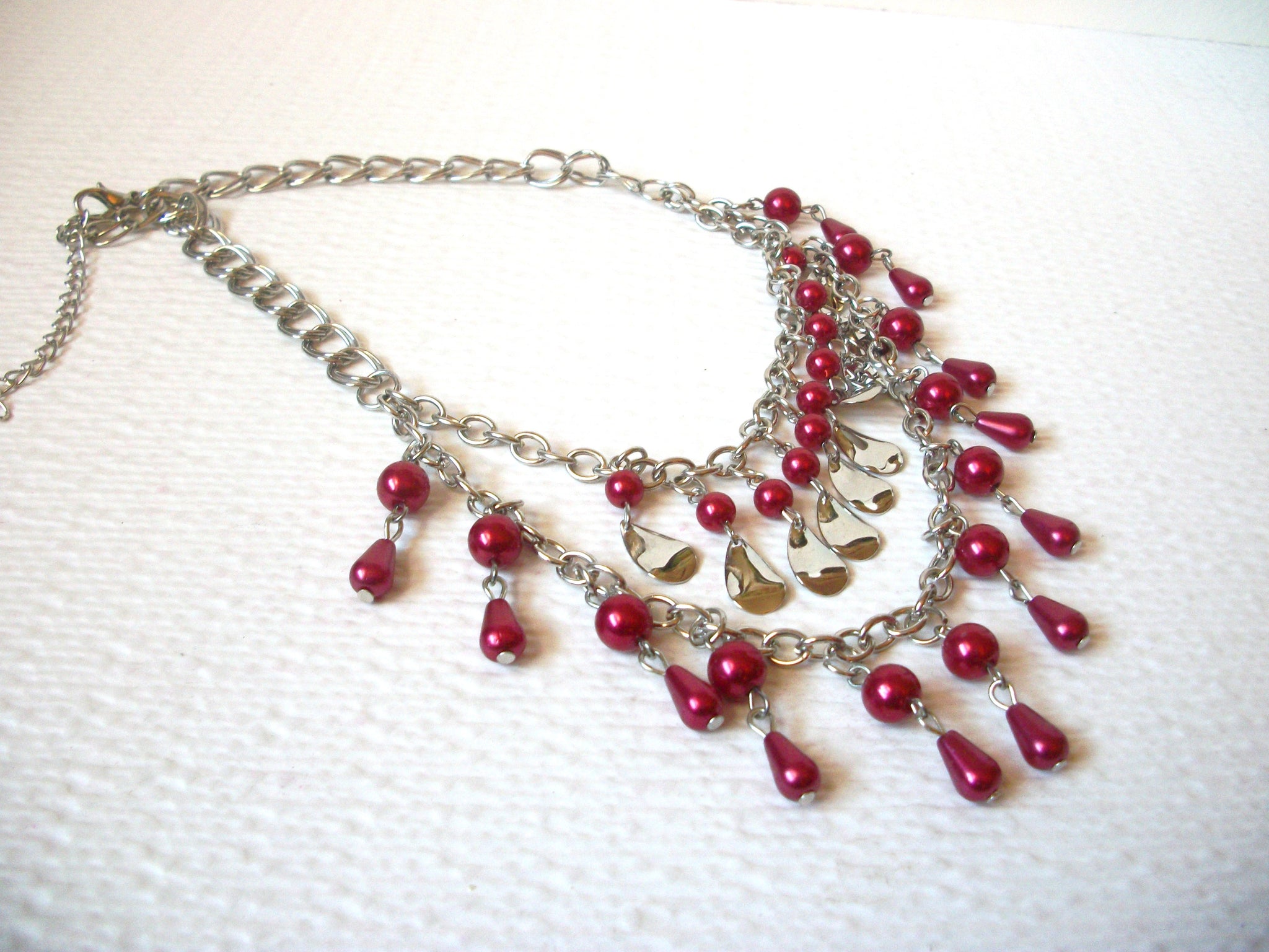 Retro Silver Cranberry Red Necklace 111420