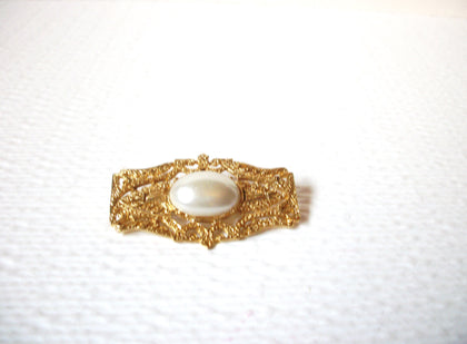 Vintage Faux Pearl Scroll Work Brooch Pin 111420