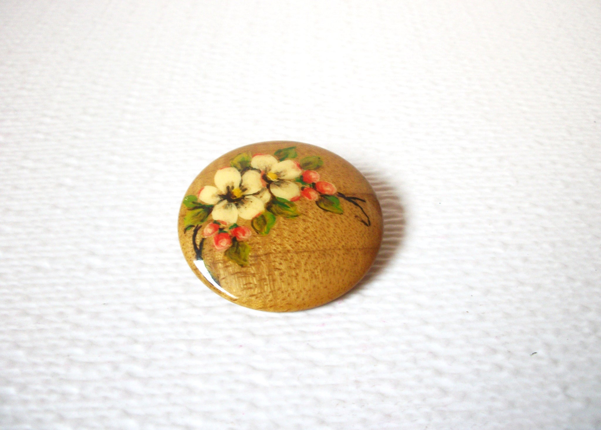 Vintage Wood Hand Painted Flower Brooch Pin 111420
