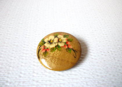 Vintage Wood Hand Painted Flower Brooch Pin 111420