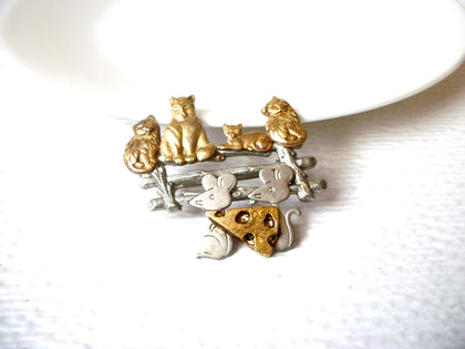 Vintage 1950s Cat Mouse Brooch Pin 111520