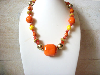 Vintage Orange Pottery Stones Necklace 50320