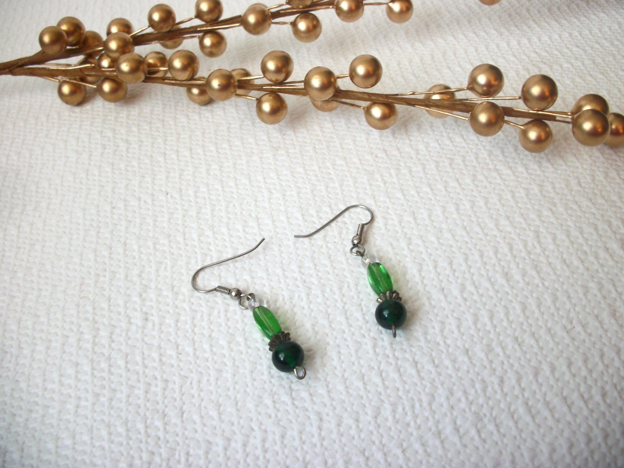 Hand Made Green Glass Earrings 71116