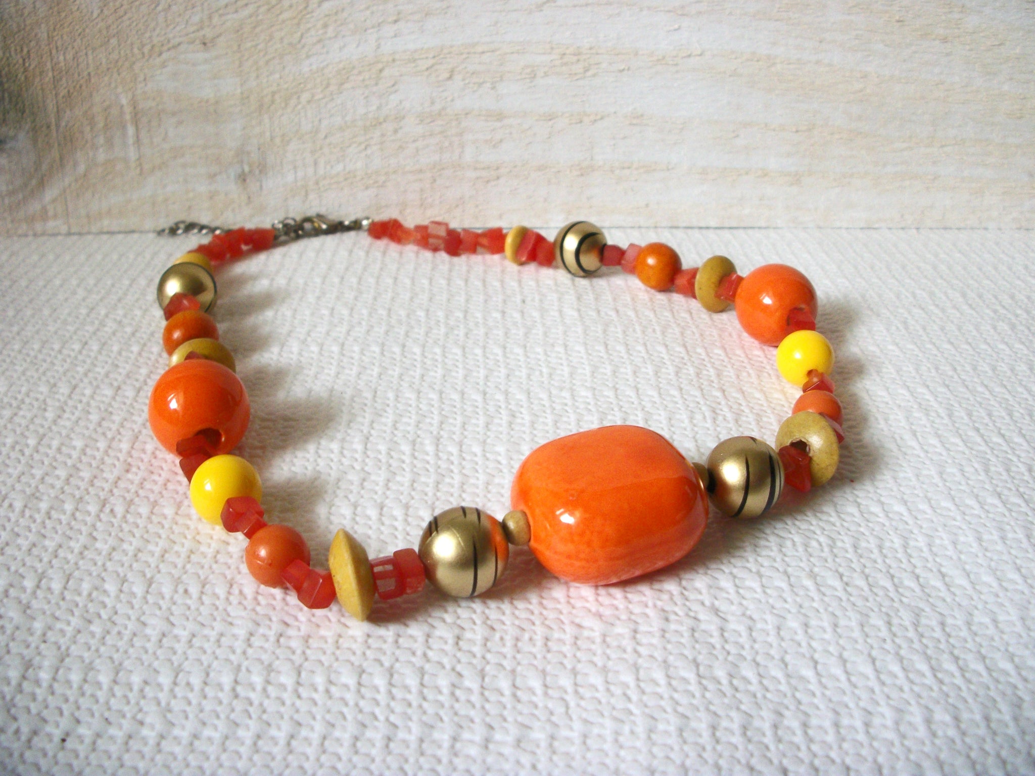 Vintage Orange Pottery Stones Necklace 50320