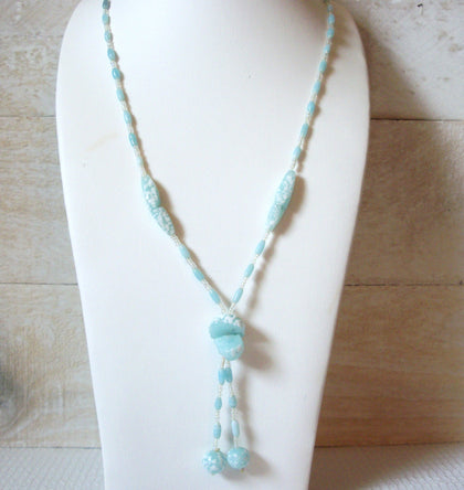 Rough Blue Aquamarine Tassel Necklace 50420